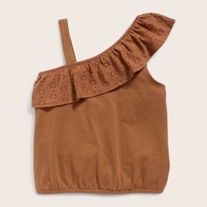 Old Navy Toddler Girls One-Shoulder Eyelet Top 3T Brown Ruffle Shirt